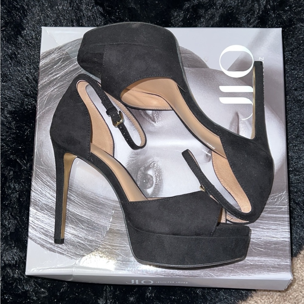 Black, Suede Platform Heels